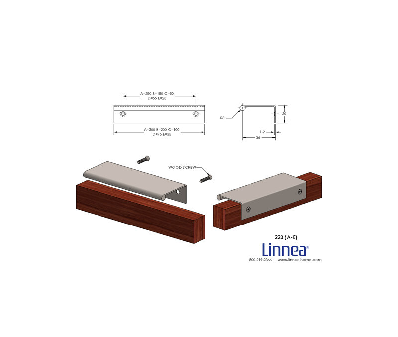Modern Cabinet Finger Edge Pull, Polished Stainless Steel, 7 9/100"