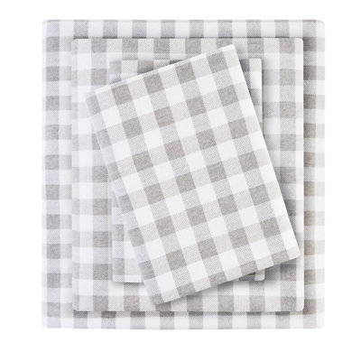 Drap-housse 100% coton flanelle à chevrons 4 pièces, doux et confortable, avec drap plat, 2 taies d'oreiller