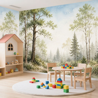 Papier peint adhésif autocollant, aquarelle, fée, forêt, enfants, intérieur, papier autocollant amovible, décoration murale pour salon, chambre à coucher H 100 po x l 144 po
