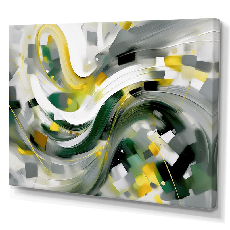 «Yellow and Green Abstracted Perspectives I» sur toile, H 34 po x l 44 po x P 1,5 po, Toile tendue