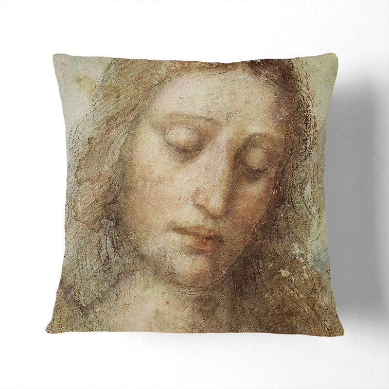 Head Of Christ Square Throw Cushion, 40cm H x 40cm W x 15cm D