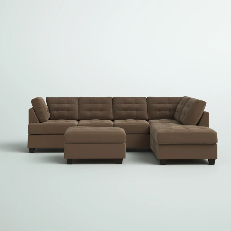 Canapé et méridienne réversible de 117 po de largeur en microfibre / microsuède, Microfibe truffe