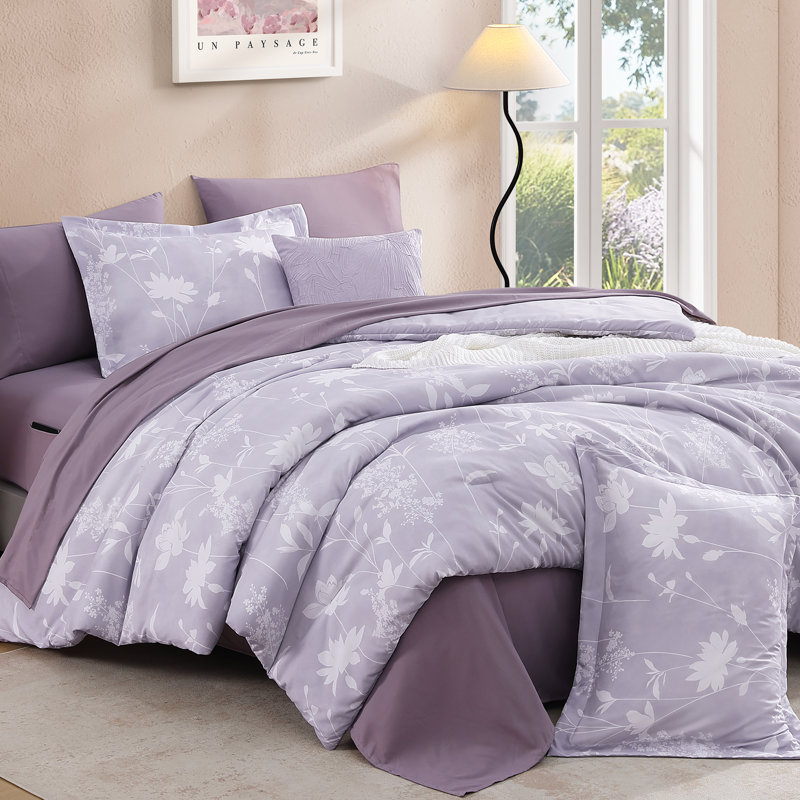 Comforter Set -7 Pieces Botanical Olive Green Comforter for All Seasons, Bed in a Bag with Flowers Floral Comforter, Sheets, Pillowcases & Shams