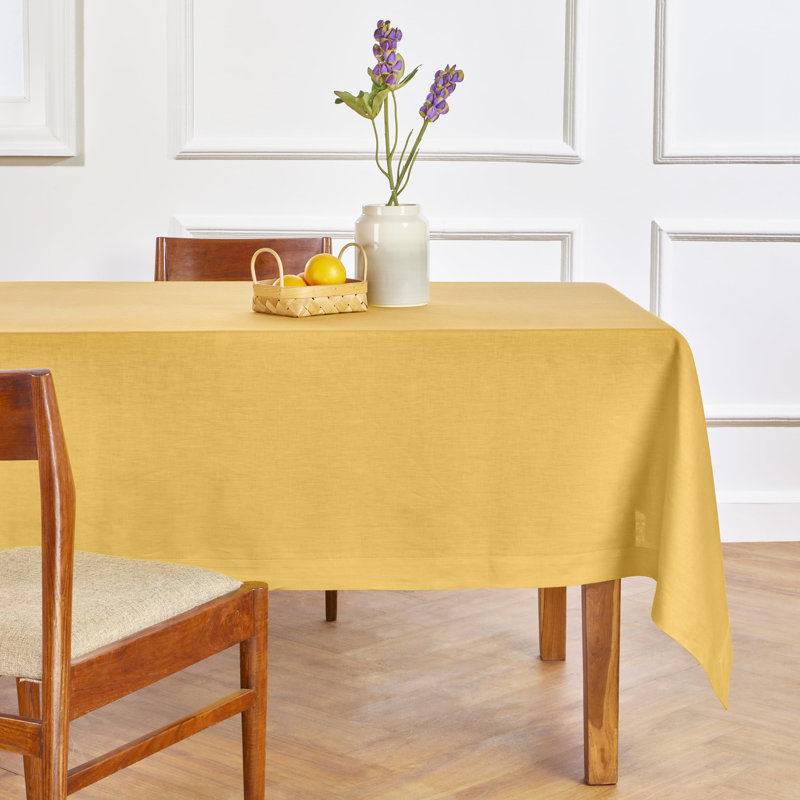 100% Pure Linen Tablecloth - Fete, 90" L x 60" W, Mustard Yellow