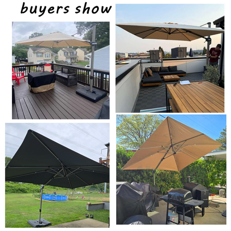 Parasol excentré rectangulaire en aluminium 120 '' x 156 '' pivotant à 360 ° et base, Gris clair