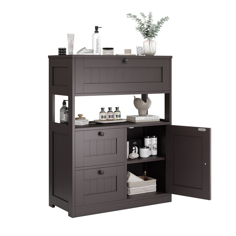 Armoire de rangement multifonctionnelle 3 tiroirs et 1 porte, Brun