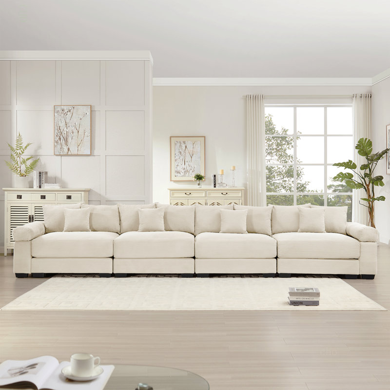 Canapé modulaire surdimensionné de 170 po Cloud, Velours côtelé crème, H 34,2 po x l 167,6 po x P 33,8 po