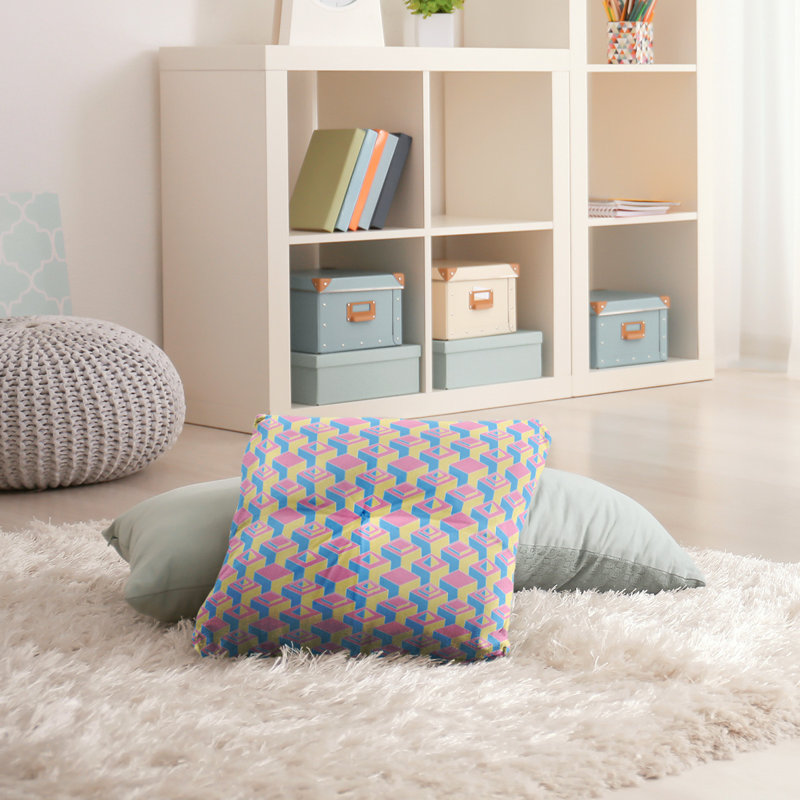 Coussin de sol classique de gratte-ciels, 30 po x 30 po, Bleu/rose/jaune