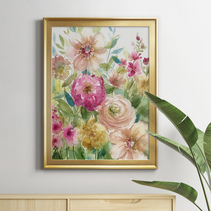 Jardin de fleurs - Peinture sur toile encadrée, H 18,5 po x l 24,5 po x P 1,5 po, Or