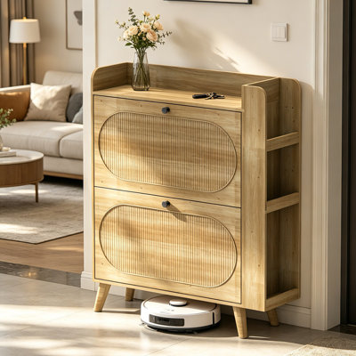 Modern Flip Drawer Shoe Cabinet With Side Storage Rack