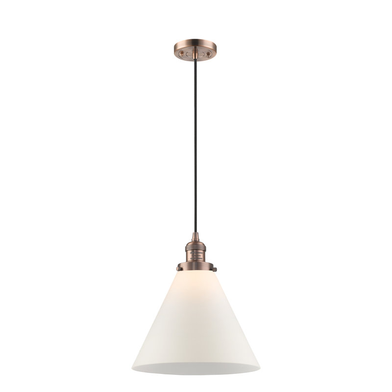 Luminaire suspendu 1 lumière à cône simple Pompa, Boîtier blanc mat, Cuivre antique, H 9,13 po x l 7,75 po x P 7,75 po
