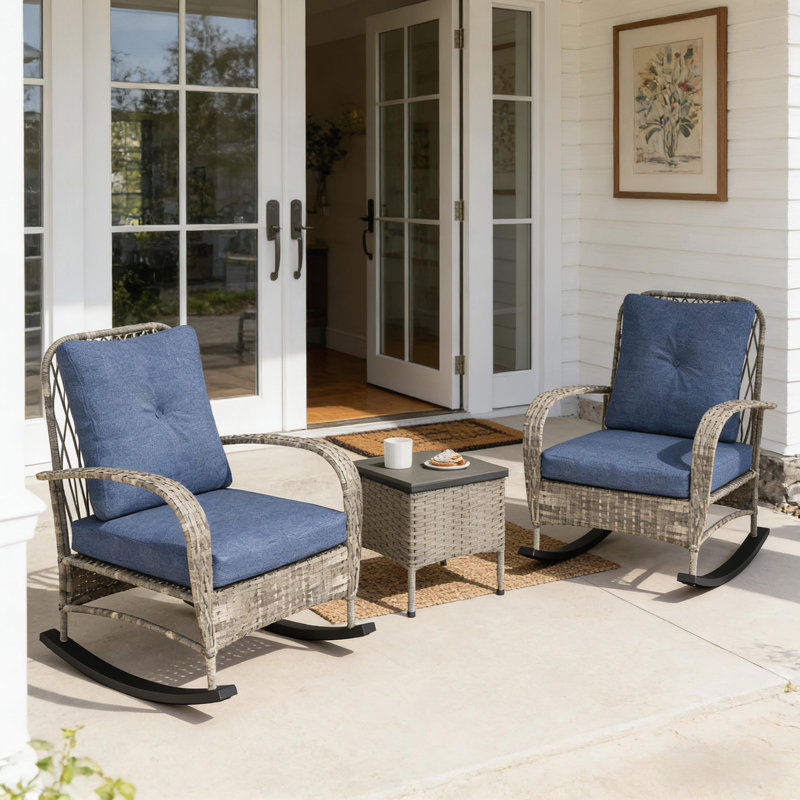 Ensemble de balcon, 3 pièces de mobilier de patio en osier, Gris