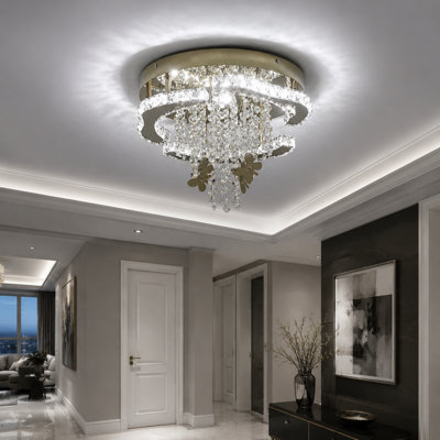 Modern K9 Crystal LED Chandelier  Stainless Flush Mount Light Fixtures For Dining Room Bathroom Bedroom Living Room