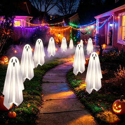 6 Pack Solar Ghost Stake Lights for Outdoor Halloween Decoration,   for Lawn, Grave, Porch, Yard, Garden, Driveway, Trick-or-Treat and Halloween Party Decor