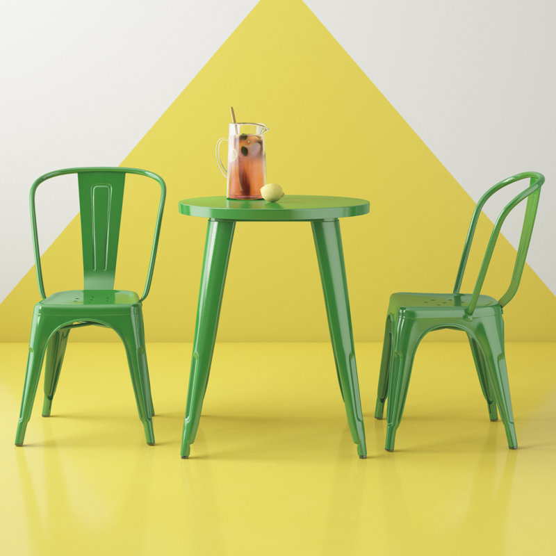 Brinson Round Steel Bistro Set, Green, 24"