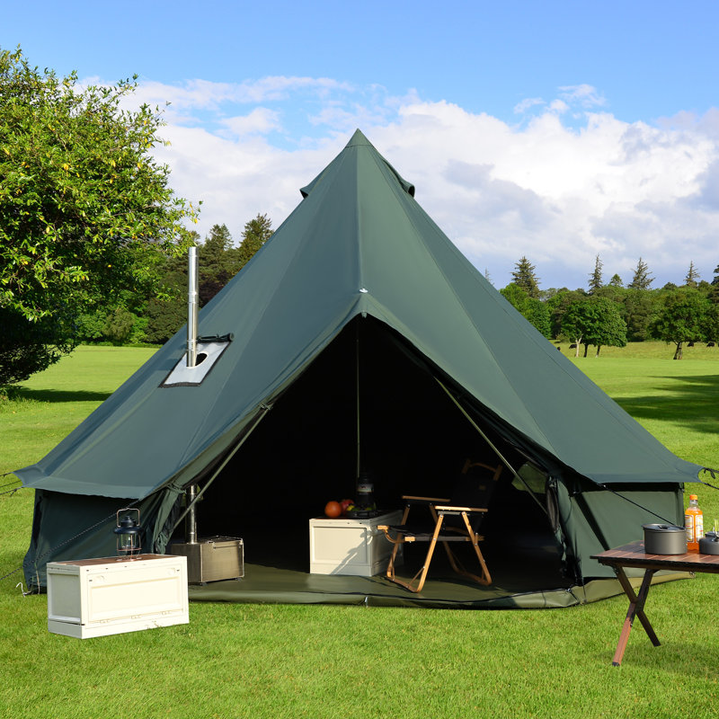 4m Cotton Canvas Bell Tent With Stove Jack, Roomy Yurt For Family Glamping Camping, 4 Season Tent With Zipped Removable Floor