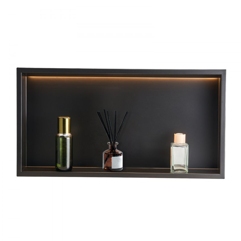 Niche de douche 13 po x 25 po x 4 po avec tablette à DEL en acier inoxydable