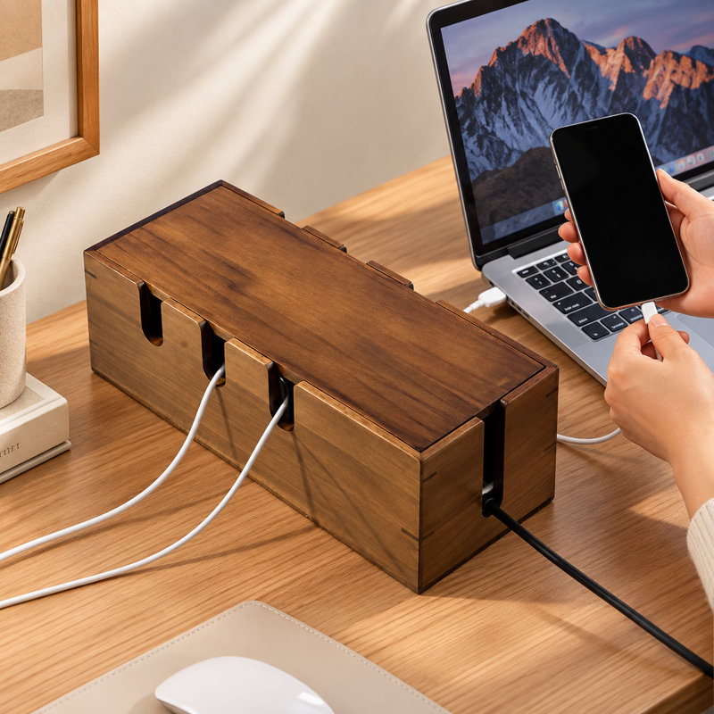 Organisateur de bureau range-câbles en bois