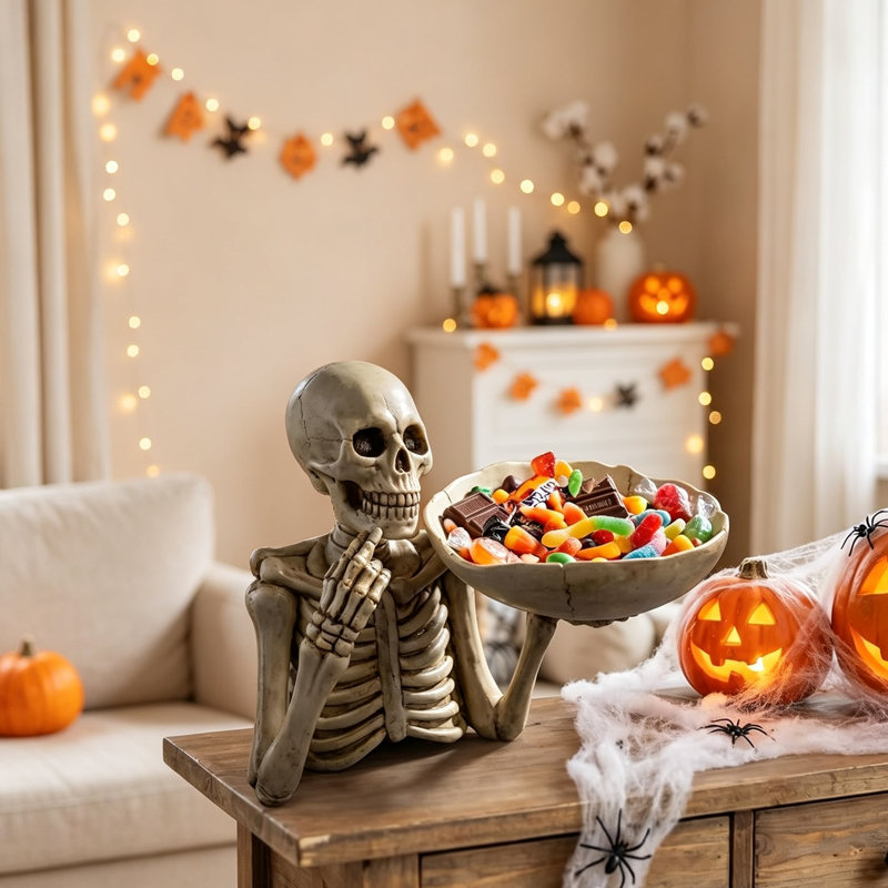 Bol décoratif en résine en forme de squelette, plateau à bonbons squelette gothique et effrayant pour la décoration de table d'Halloween et le rangement de petits objets