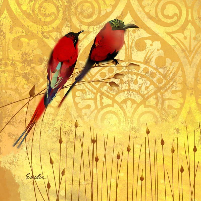 Wren sur jaune II, H 36 po x l 36 po x P 1,25 po