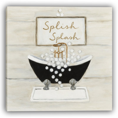 "Splish Splash" Black Tub Rustic Canvas Wall Art