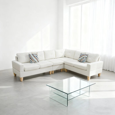 Modern L-Shaped Sectional Sofa, Upholstered Flannel Sofa Couch With Accent Pillows For Living Room, Apartment, Office