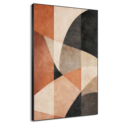 Extra Large Wall Art Fabric Print - Warm Terracotta and Black Geometric Abstract Modern Colour Block Design for Living Room - "Frame Assembly Required (Unfinished Frame)"