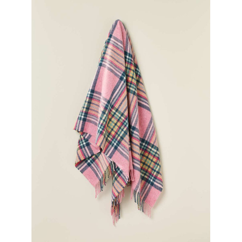 Jeté en laine Shetland, Gris / rose géométrique
