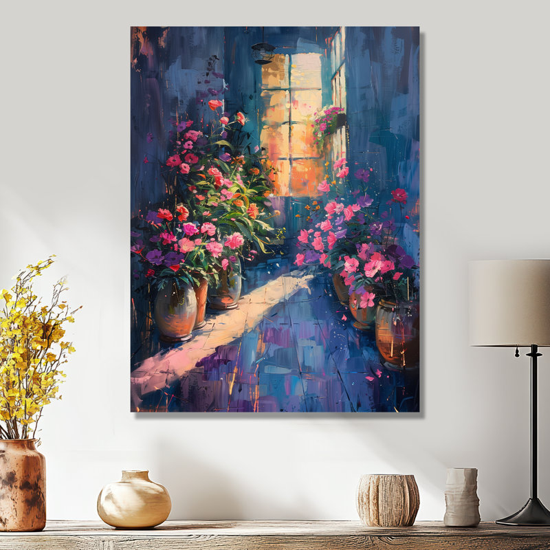 «Pink Green Greenhouse Glamour», art mural de serre, H 24 po x l 32 po, Sans cadre, métal