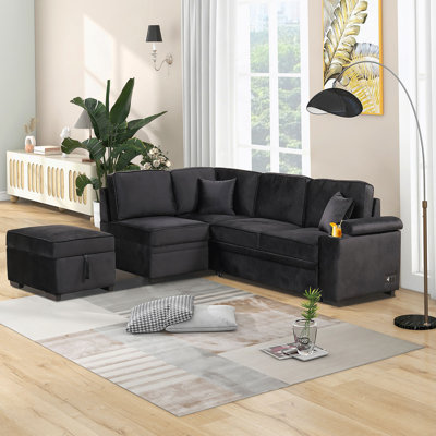 Canapé-lit modulaire en forme de L avec repose-pieds avec rangement