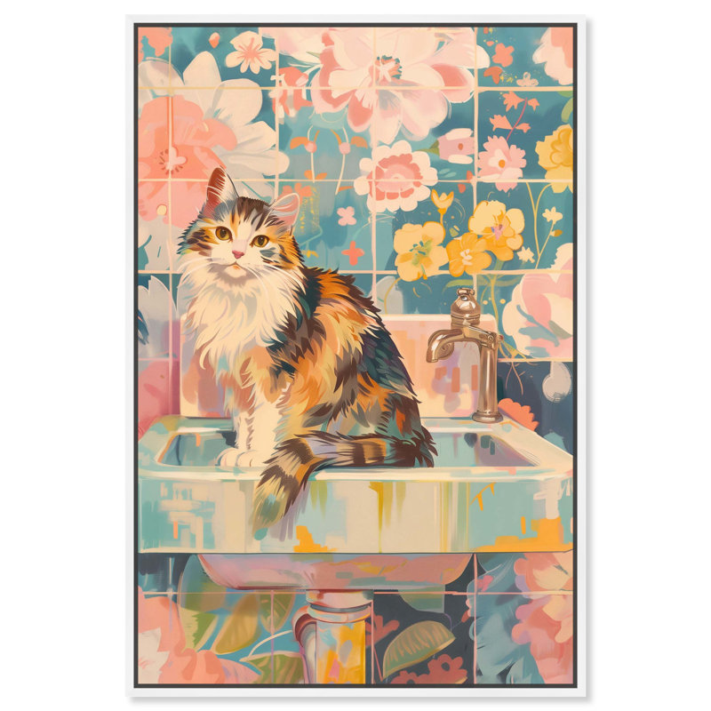 Art de salle de bain dans une jungle pastel, Cadre doré, H 16 po x l 11 po