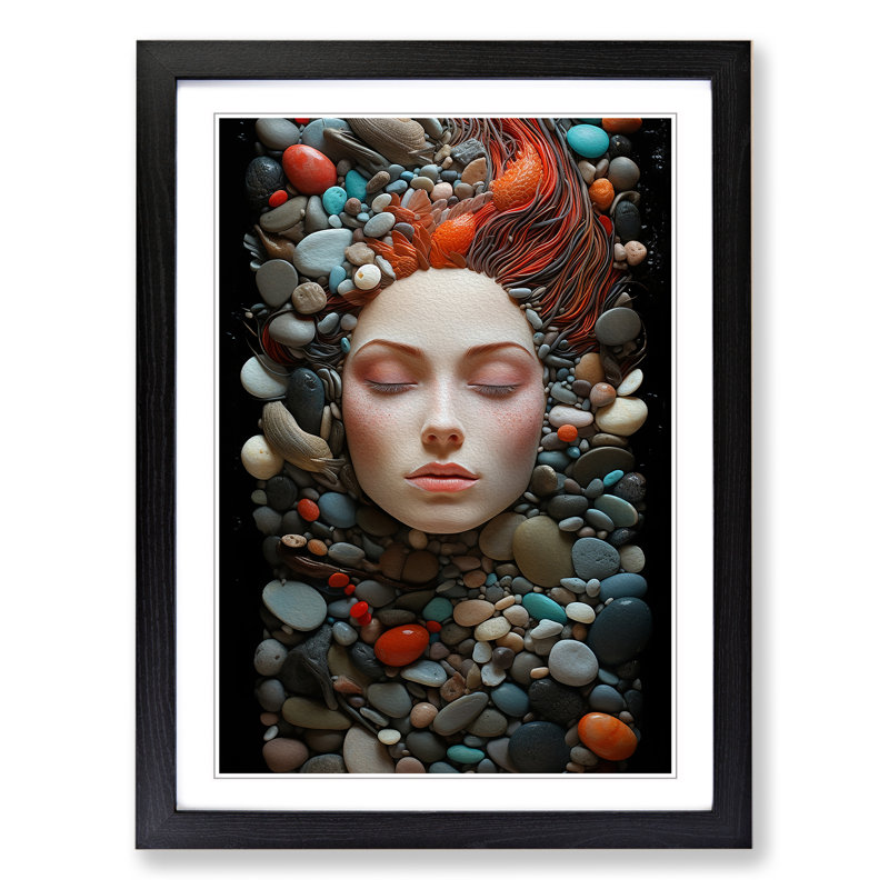 Pebbles Romanticism - Single Picture Frame Print on Wood, 34cm H x 25cm W x 2cm D, Black Framed