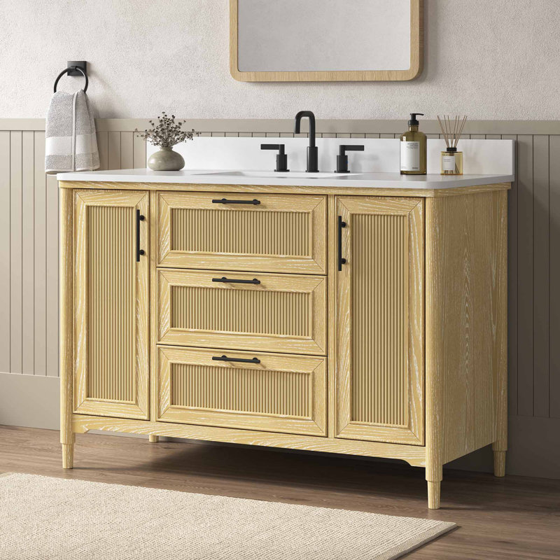 Meuble-lavabo autoportant en éponge 48 po avec plateau en quartz blanc Sponge