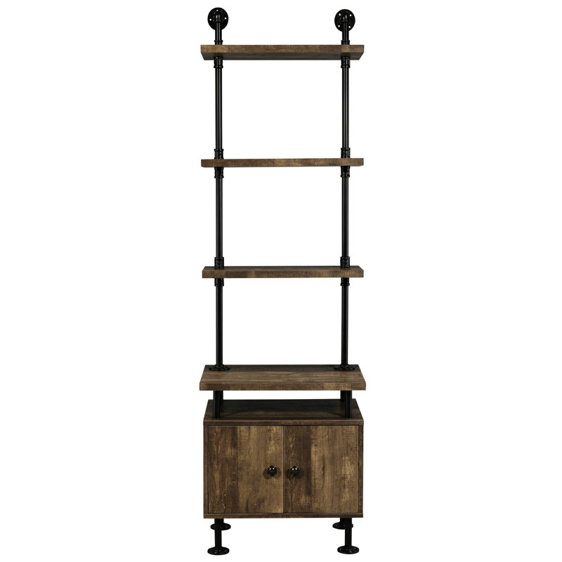 Rustic Appeal Side With Oak And Black And Three Shelf Two-Door Storage Metal Frame