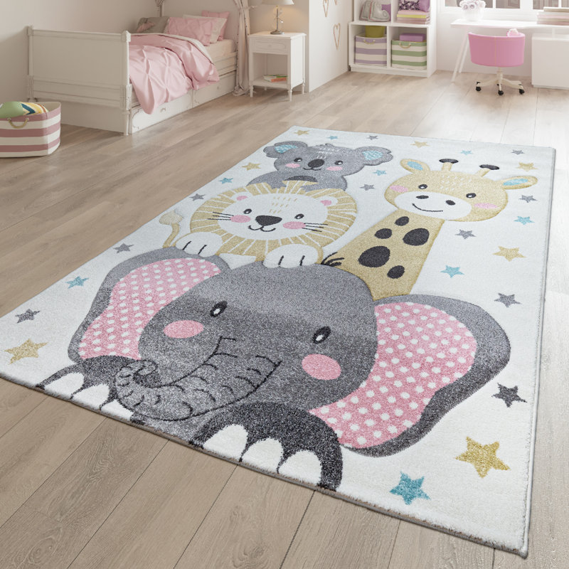 Tapis pour enfants et bébés en polypropylène tissé à la machine en gris / jaune / bleu Millwright