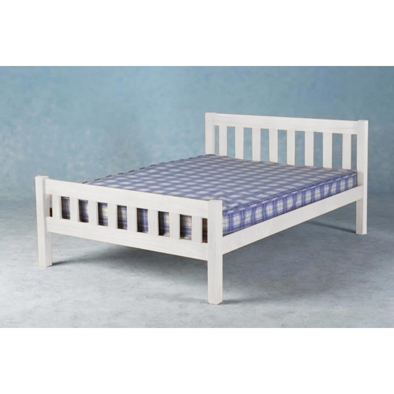 Rochon Solid Wood Bed, White, Double (4'6)