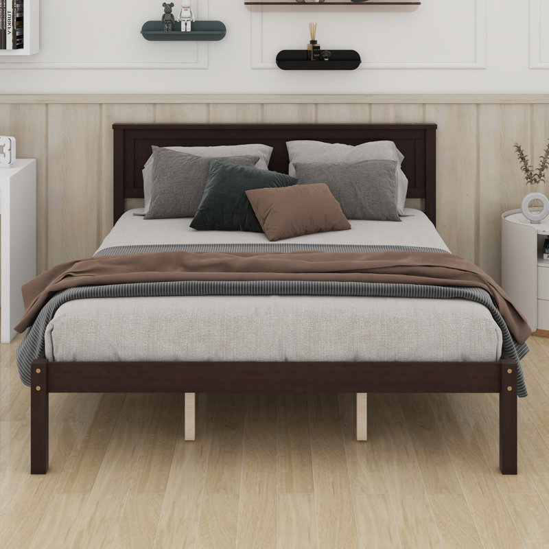 Lit plateforme en bois, cadre de lit avec tête de lit, support à lattes de bois, aucun sommier nécessaire, Espresso