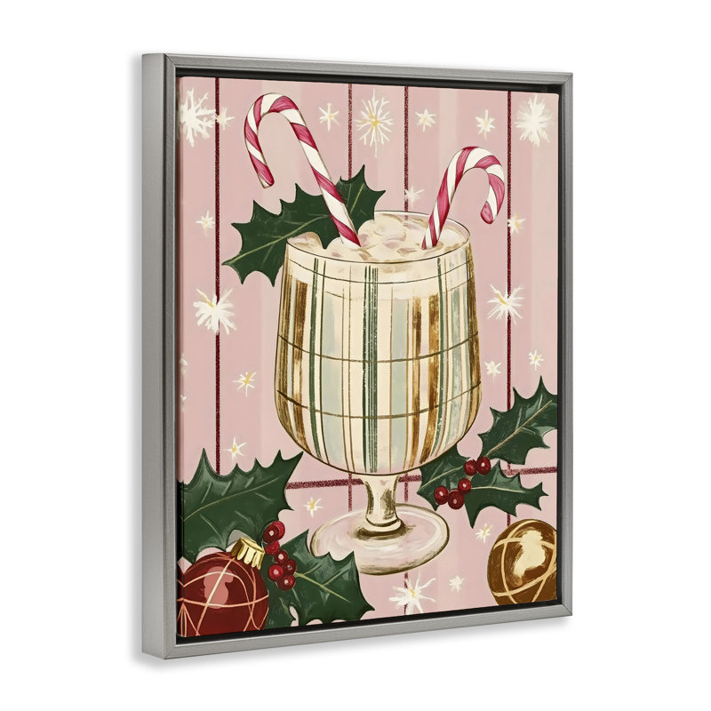 Cadre flottant pastel de cocktail de Noël, design par Franklyn Gregory, Cadre flottant gris lustré, H 31 po x l 25 po