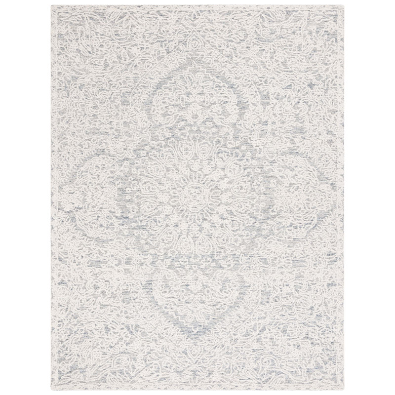 Tapis en laine touffeté à la main à motif abstrait gris / ivoire Pélopadie, Rectangle 8 pi x 10 pi