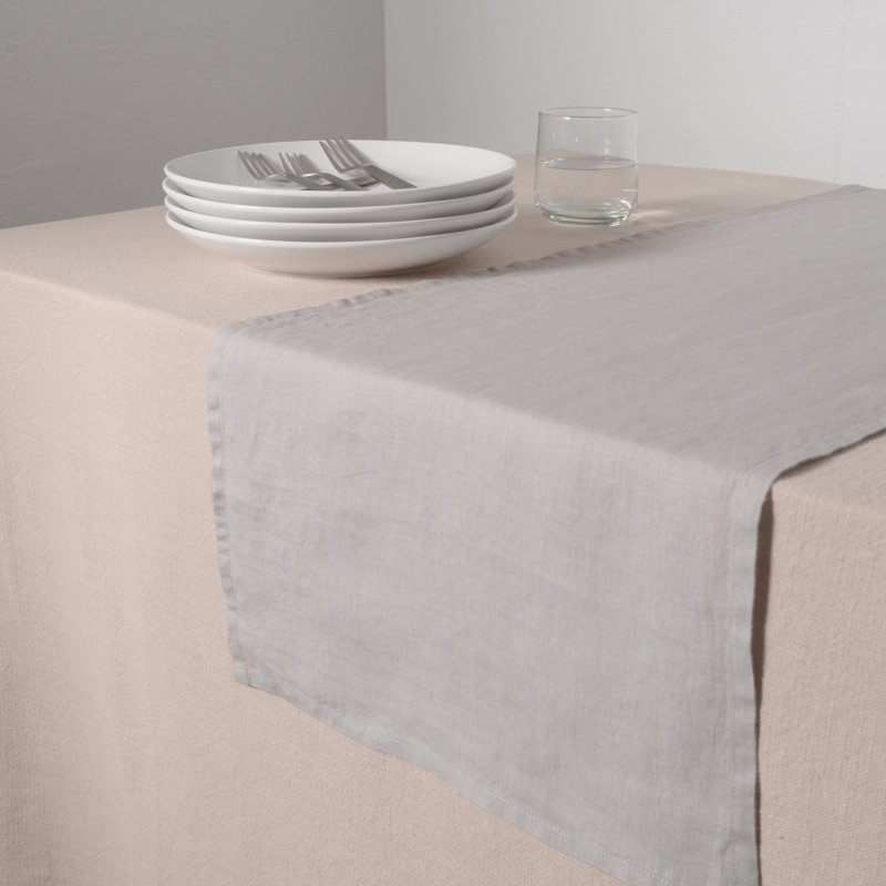 Valle Rectangular Linen Table Runner, Light Gray