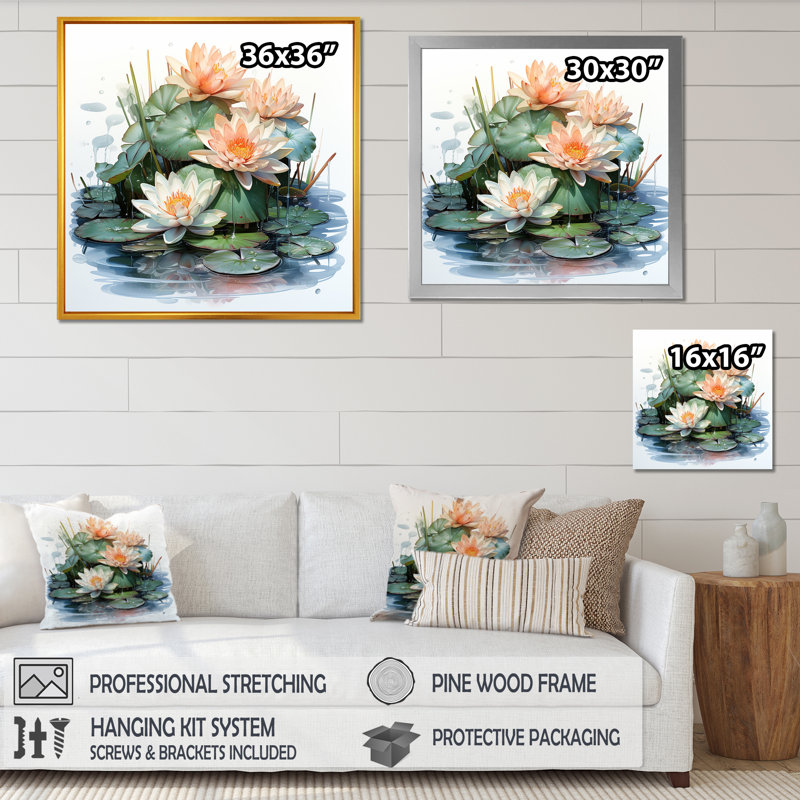 Blooming White Lilies - Lily Wall Art, Brown Floater Framed, 30" H x 30" W x 1.5" D