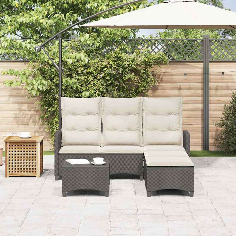  Ensemble de canapé de jardin noir, blanc crème, Blanc, crème, Noir