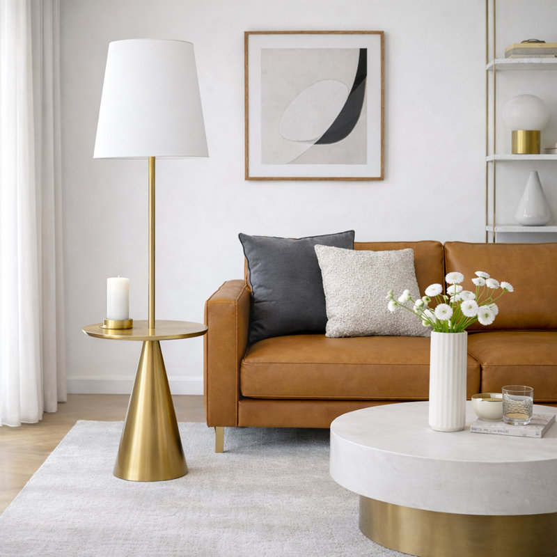 Lampe de table sur pied en laiton doré 67,5 po Zal
