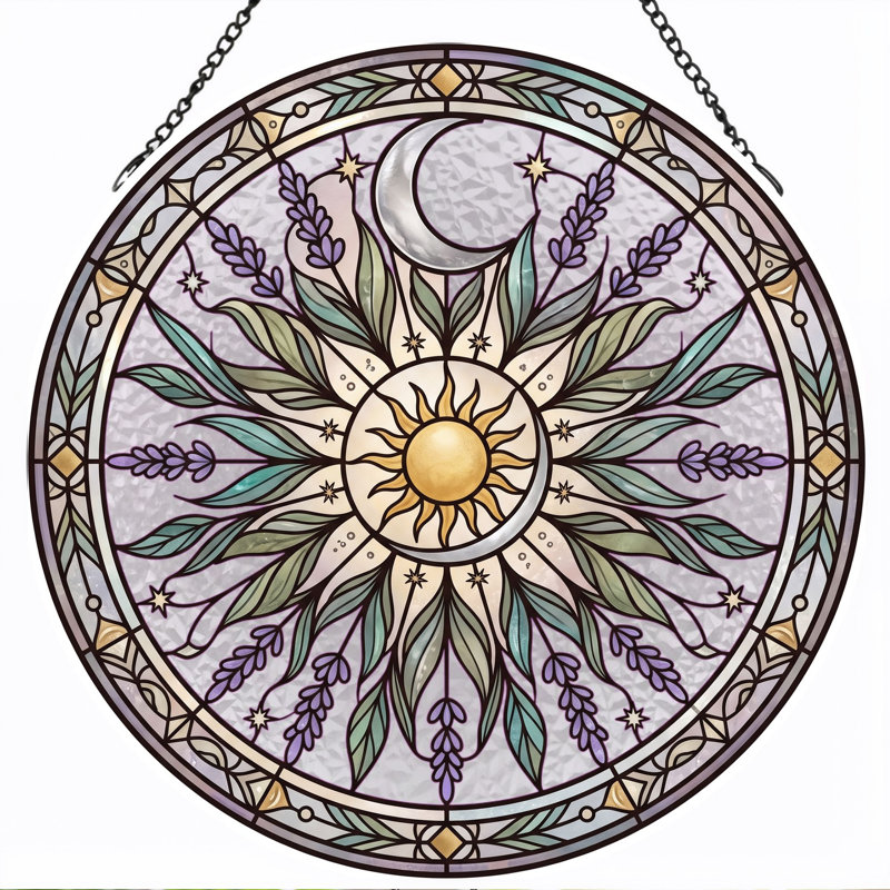 Panneau de vitrail Sun Moon ， 7,8H, H 7,8 po
