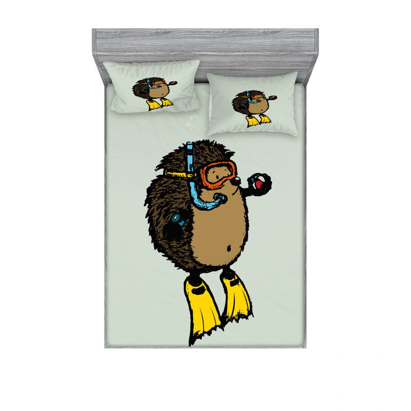 Ensemble de draps Coon Scuba Diver Hedgehog, Ensemble de drap pour grand lit avec drap-housse