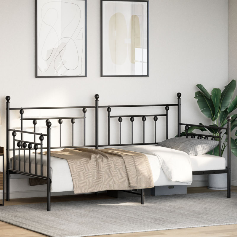 Daybed Frame With Trundle, Steel, 100 x 200cm, Black