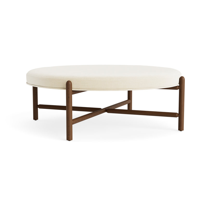Vane 48" Round Ottoman, Cream, Walnut