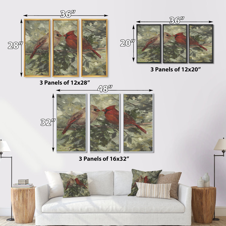 DesignArt Kissing Cardinals Framed On Canvas 3 Pieces Print - Wayfair ...