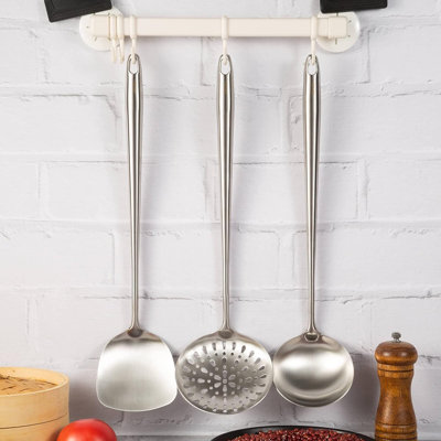 Ensemble d'ustensiles de cuisine 3 pièces en acier inoxydable - calibre 304, tout en métal, comprend une spatule, une cuillère à rainure, une louche à soupe - poignées ergonomiques, va au lave-vaisselle, ustensiles de cuisine durables