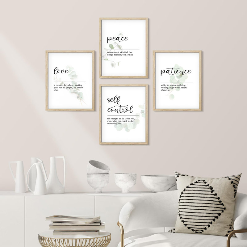 «Love Peace Patience Self-Control», impression sur papier 4 pièces, H 10 po x l 8 po, Naturel